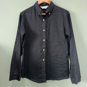 Vintage 60s 70s Lady Donlin Black L/S Button Up Semi Sheer Blouse Shirt 15/16